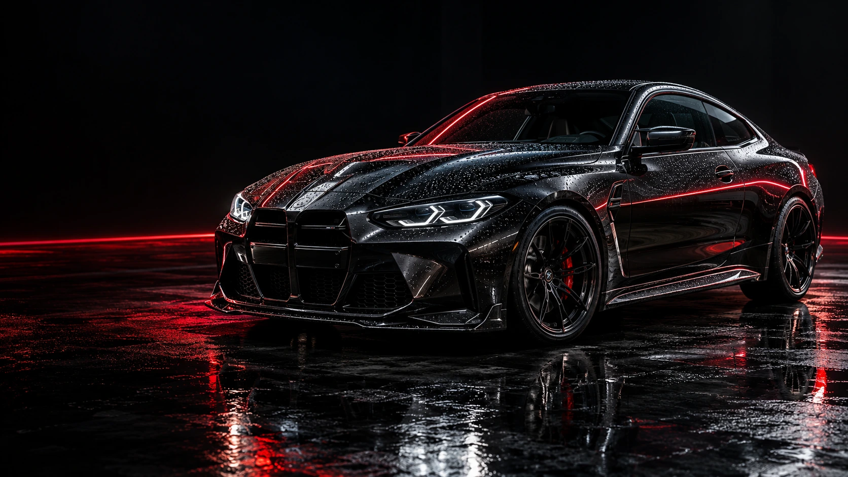 Water beading across the finish of a performance car